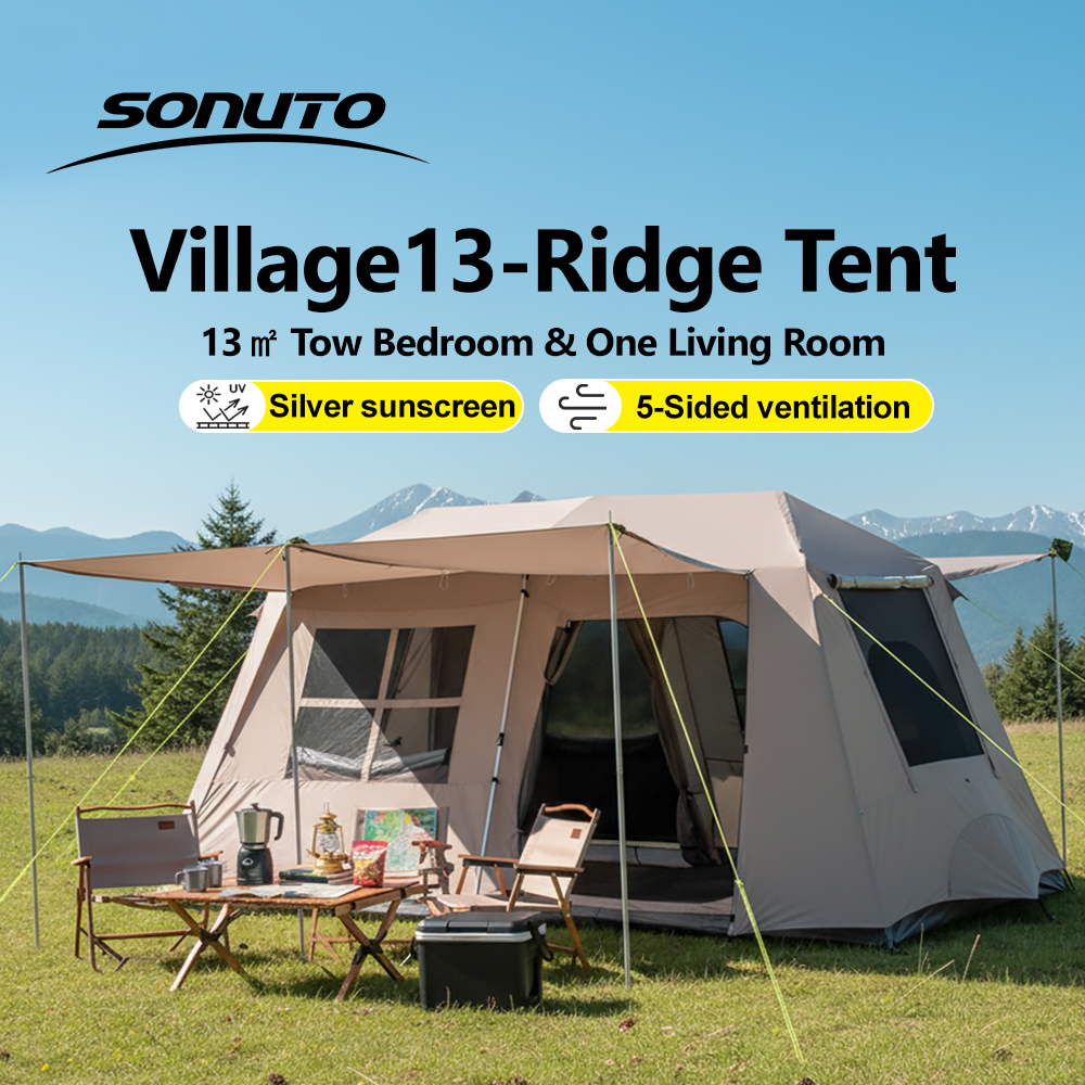 Sonuto 自動キャンプテント、3-8 人クイックセットアップリッジテント、屋外用キャノピー付き防水ダブルホールファミリーテント