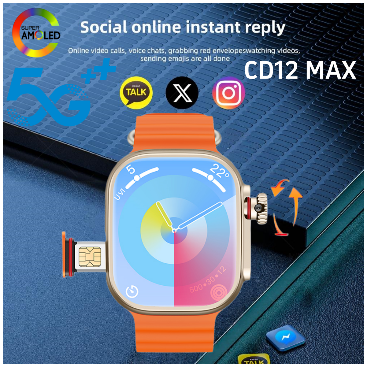 CD12 MAX スマートウォッチ 5G LTE Android 15.0 2.39 ''AMOLED ディスプレイスマートウォッチ 900 ワット引き出しカメラ Sim カードスロット GPS WIFI