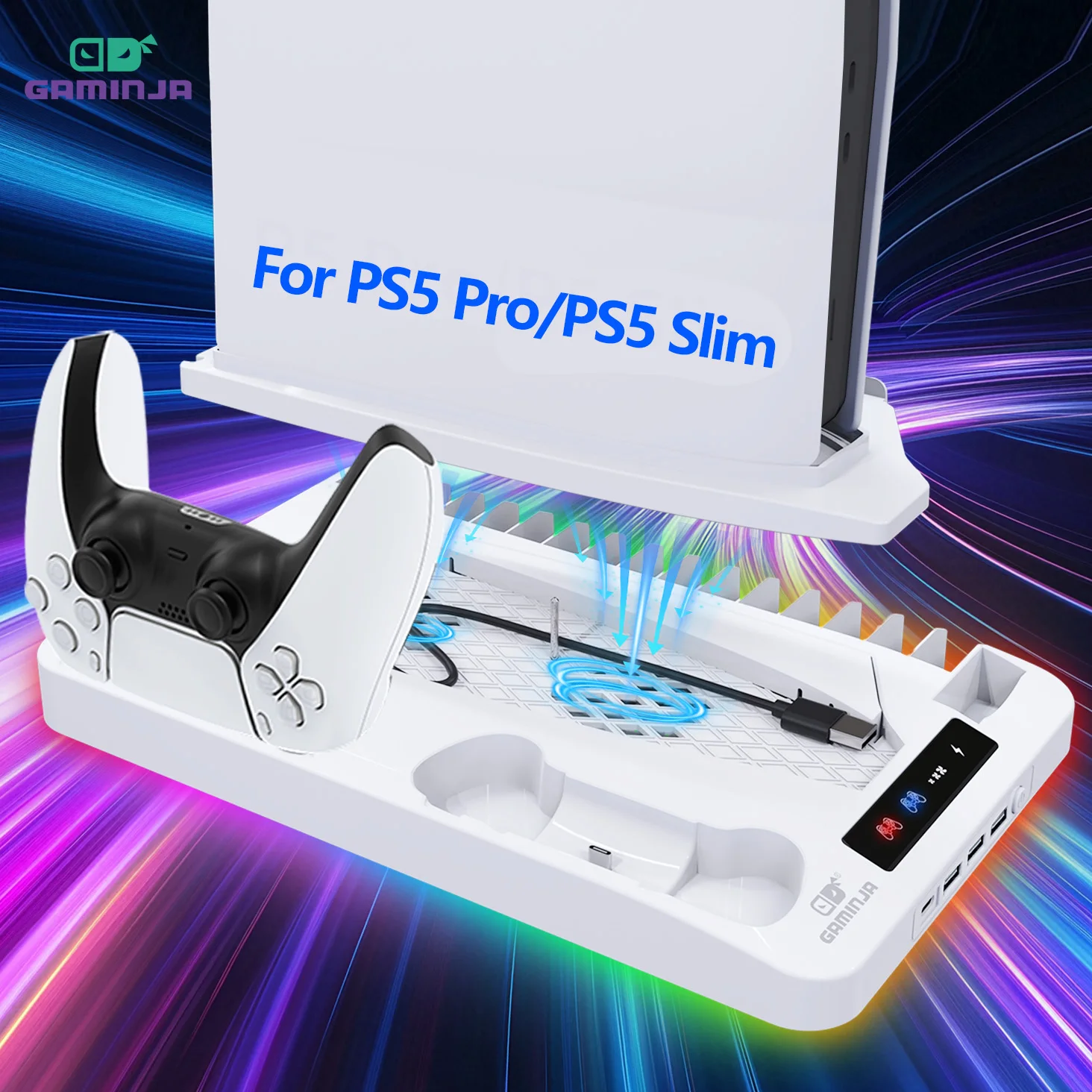 GAMINJA P58 冷却スタンド PS5 RGB 充電ベースデュアルコントローラー充電ステーションデュアルコントローラー充電器 PS5 アクセサリー