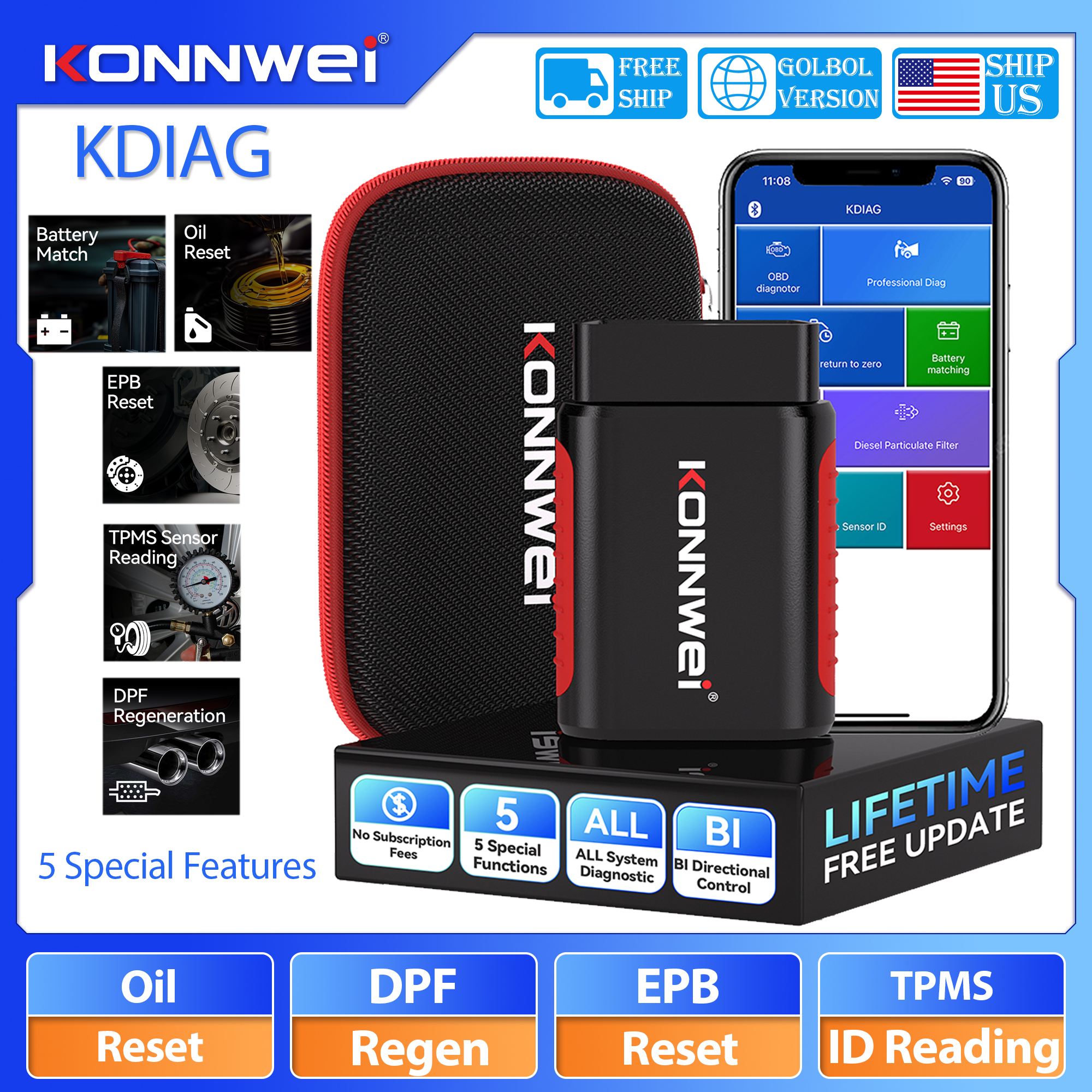 KONNWEI KDIAG Bluetooth OBD2 自動車スキャナーチェックエンジン故障コードリーダー車診断スキャンツール