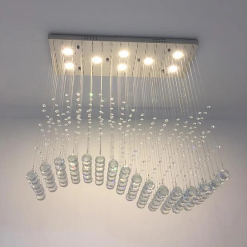 現代 K9 クリスタルシャンデリア照明器具長方形 LED ペンダントライトリビングルームランプカフェオフィス屋内ホーム Hanglamp