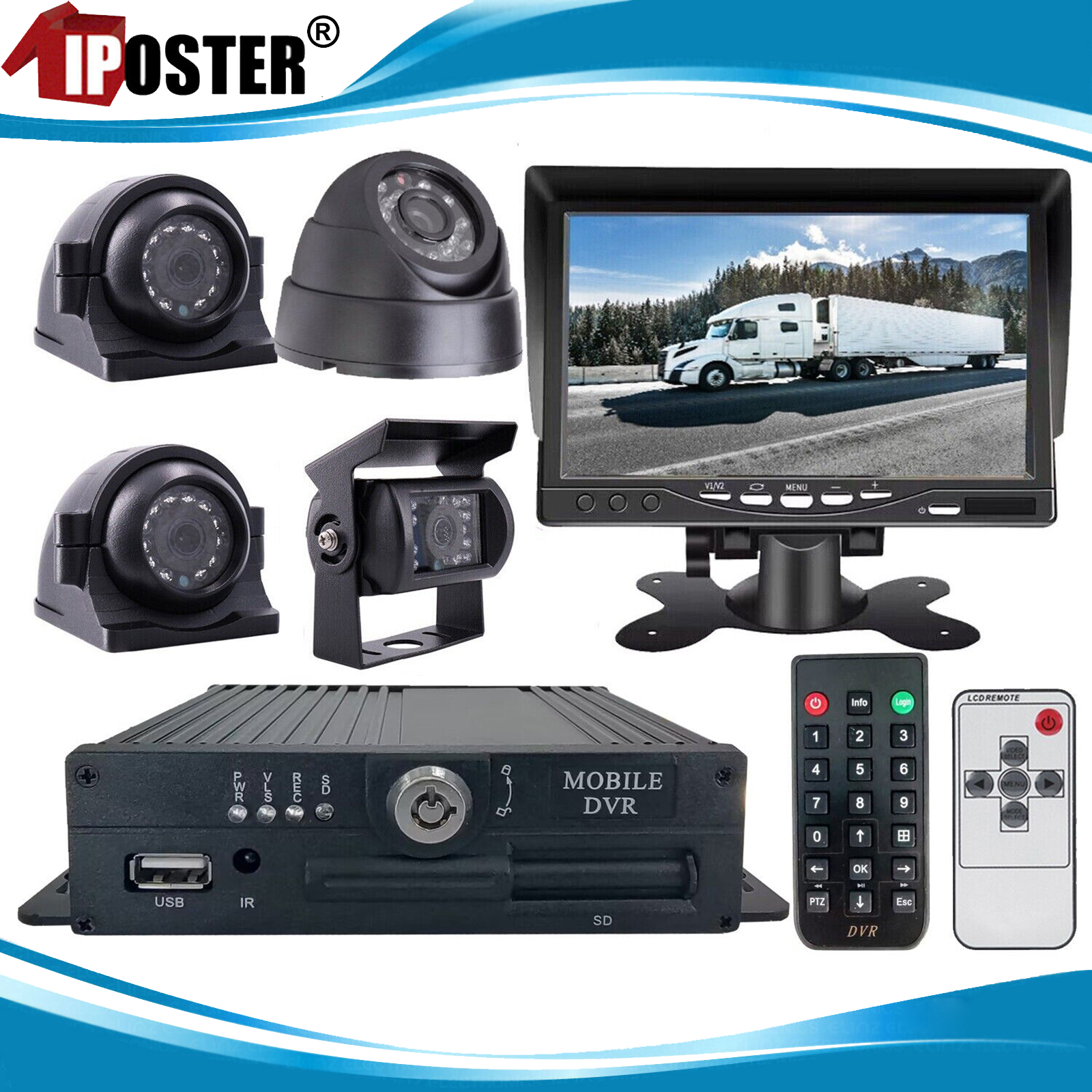 iPoster 7 "IPS スクリーンモニター 1080P AHD フロントサイドリアビューカメラ 360 ビュー車両 DVR ビデオレコーダーボックストラックバンバス用