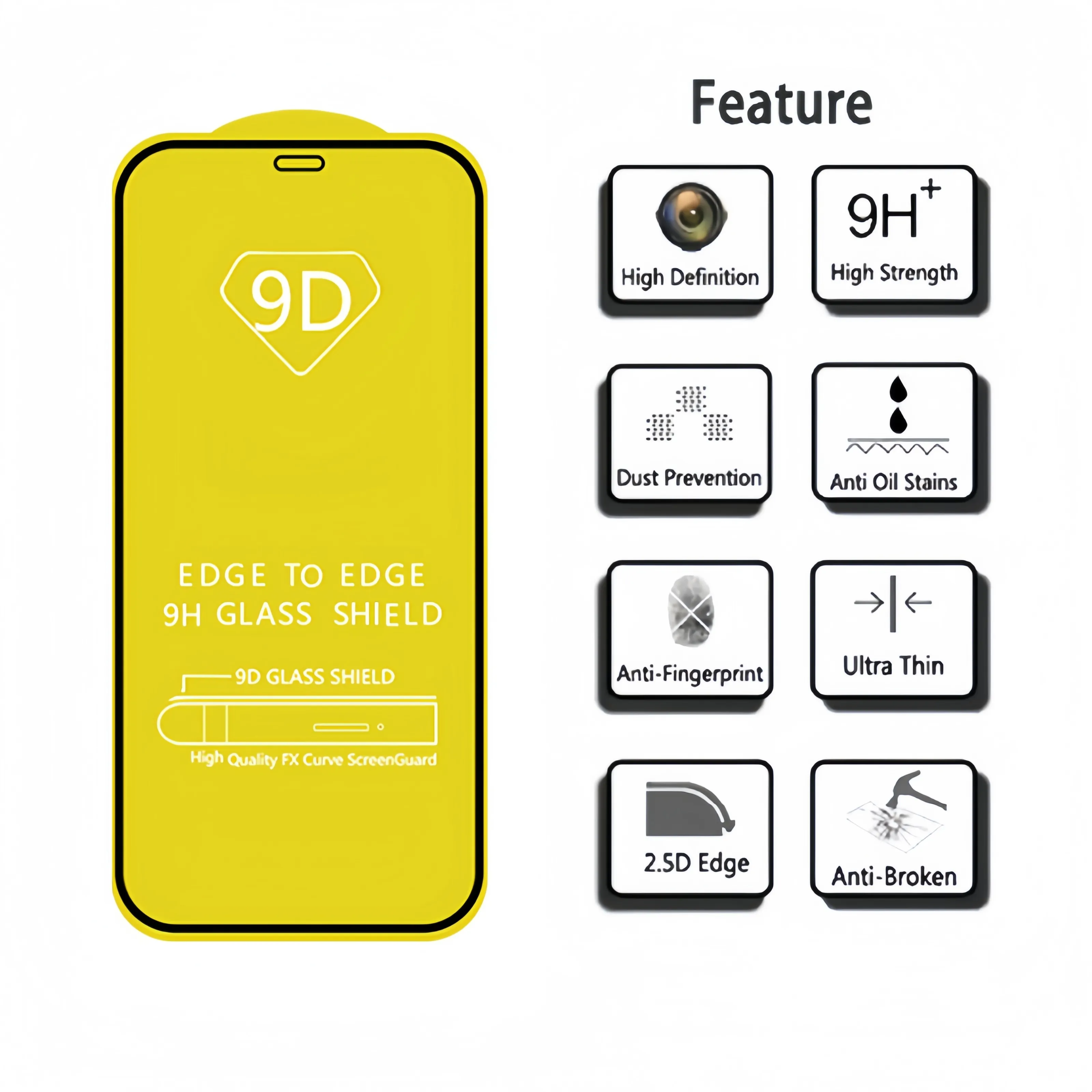 卸売アンチドロップ 9D 9H 強化ガラス指紋防止 iPhone 7 8 12 11 13 14 15 16 17 プロマックススクリーンプロテクター