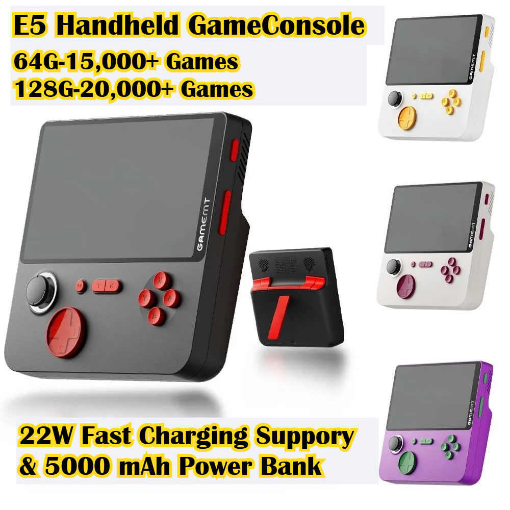 E5 ハンドヘルドビデオゲームコンソール 5 インチ IPS スクリーン 5000mAh パワーバンク 22 ワットレトロポータブルアーケードゲームコンソール子供大人用