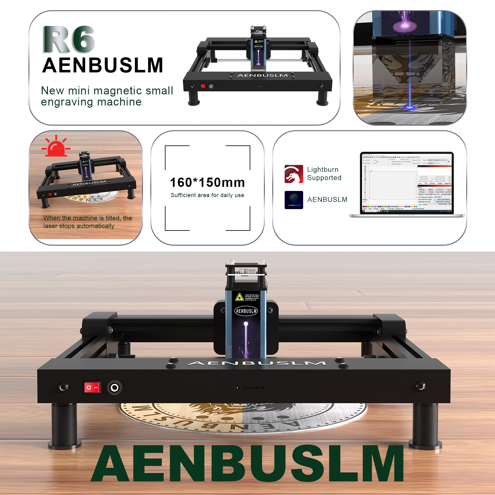 AENBUSLM ミニレーザー彫刻 6W/10W/20W マシン、レーザー彫刻機、レーザー切断機、作業エリア 150 ミリメートル * 150 ミリメートル DIY クラフト