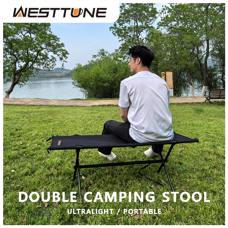 WESTTUNE 屋外ロングチェアスツール軽量折りたたみ二人用スツール折りたたみビーチ二人掛けスツールガーデンピクニック用