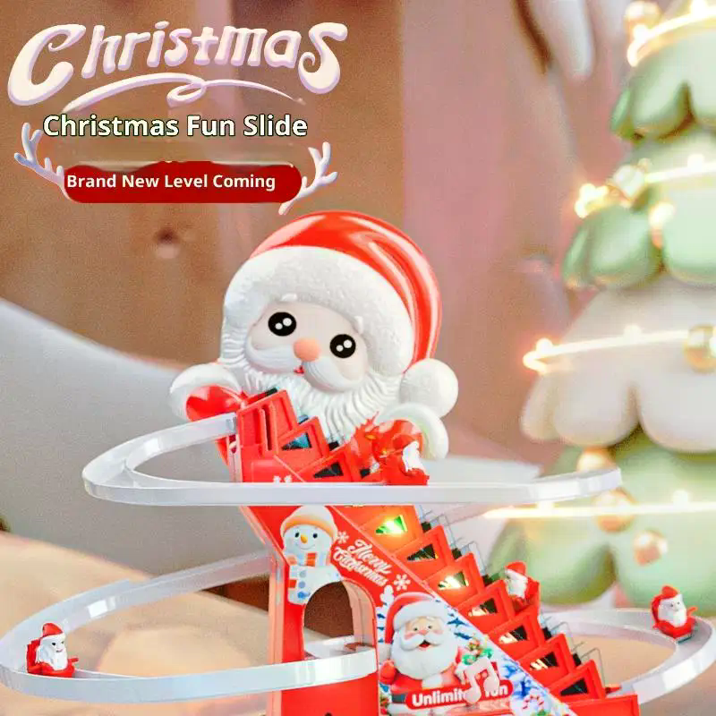 1 セットサンタクリスマスおもちゃ電動雪だるまコースターと軽音楽トラックアクティビティ男の子女の子子供階段スライドおもちゃ