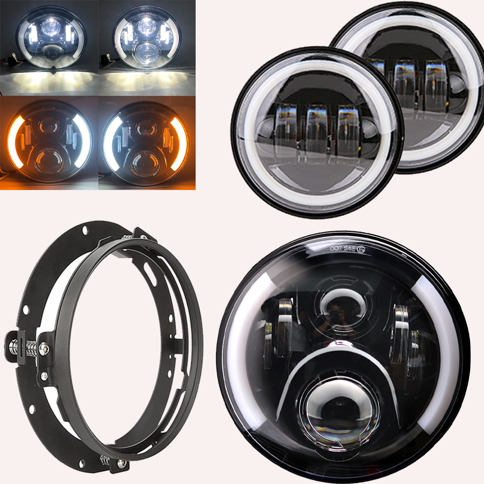 7 インチ moto LED ヘッドライト 4.5 インチフォグランプと取付リングキットハーレーオートバイファットボーイツーリングエレクトラグライドソフテイル用