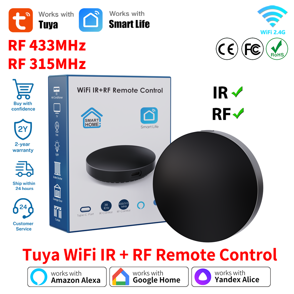 Tuya WiFi IR RF リモコンスマートホームオートメーションリピートエアコンテレビスマートライフアプリ Google Home Alexa と連携