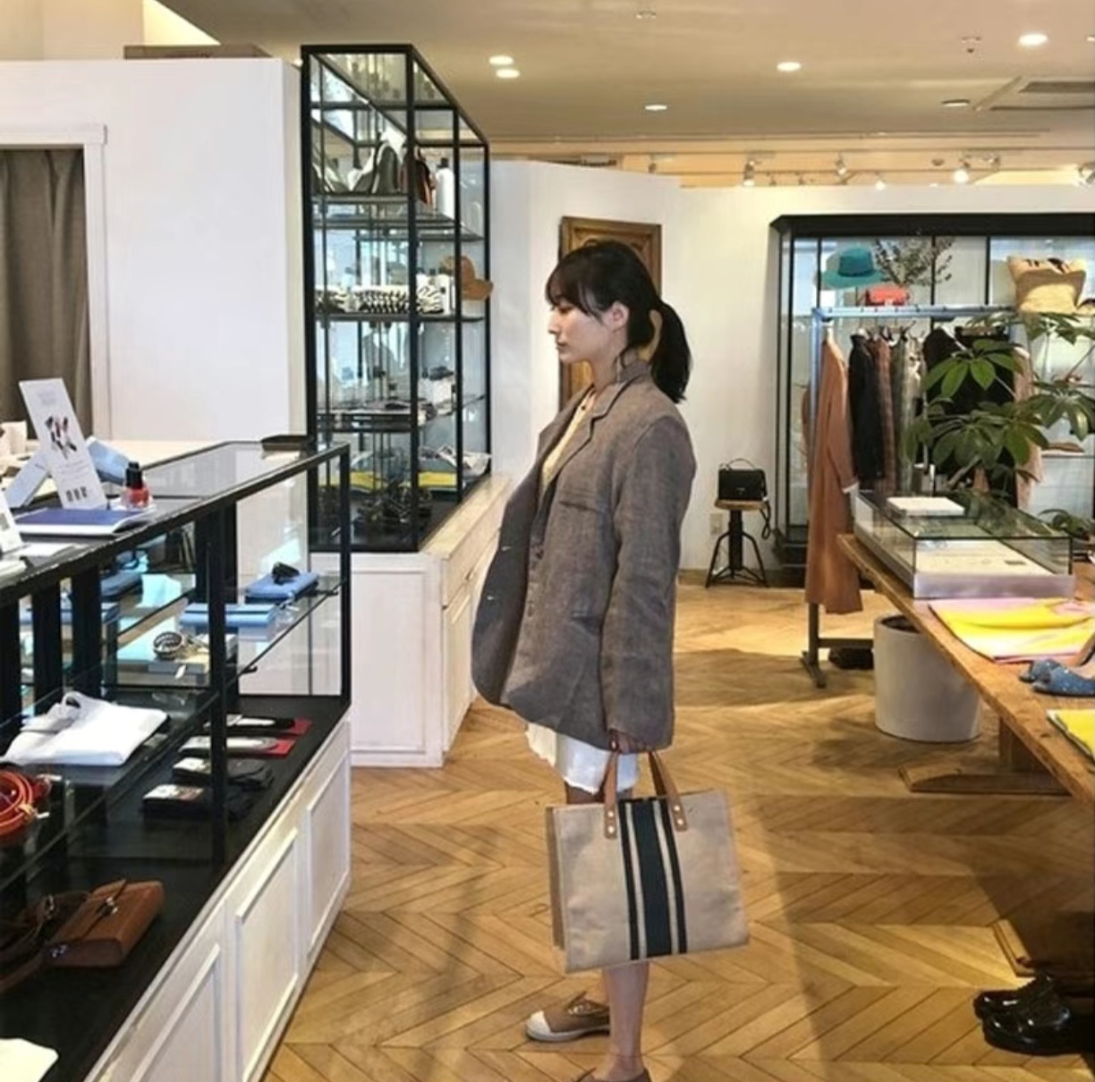 女性韓国ストライプキャンバスバッグ大容量ショルダーハンドバッグオフィスブリーフケース