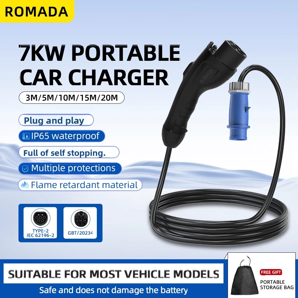 7KW 32A 電気自動車 EV ポータブル充電器 3 メートル -20 メートルケーブル GB/T20234 EVSE CEE プラグウォールボックスアダプタ電気自動車用