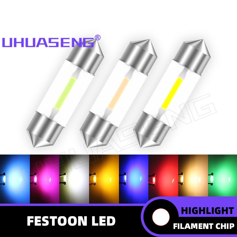 UHUASENG 10/50 個 6V 12V 24V LED C5W C10W 電球 31 ミリメートル 31 ミリメートルフェストゥーン 36 ミリメートル 39 ミリメートル 41 ミリメートル 28 ミリメートルランプウォームホワイトブルーピンクレッド車のライト