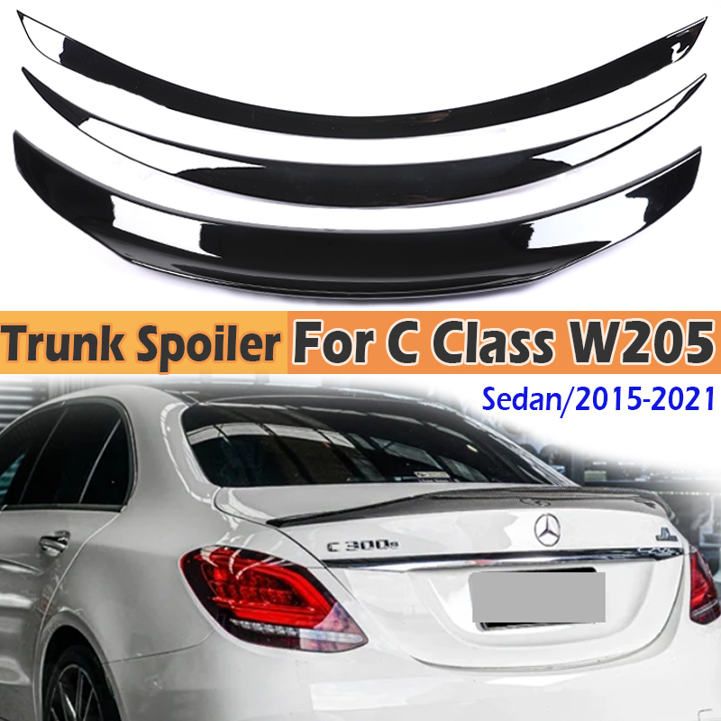 ブーツリアカーボンファイバートランクスポイラー メルセデスベンツ Cクラスセダン W205 ディフレクター C63s AMG PSM スタイル グロスブラック 2015-2021用