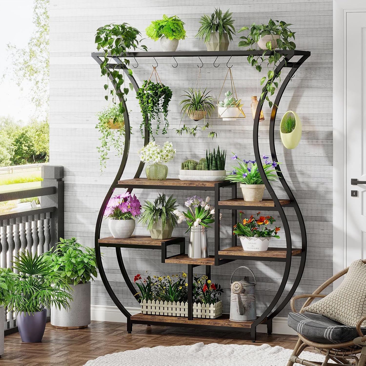 LITTLE TREE 70.9インチ 6段花瓶型はしご植物スタンド 多目的植物ディスプレイラック 屋内、バルコニー、リビングルーム用