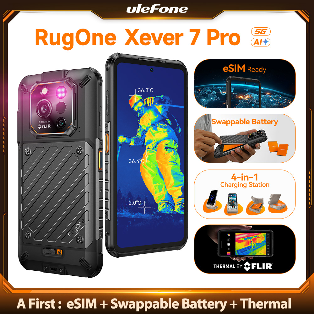 Ulefone RugOne Xever 7 Pro 5G 頑丈な電話熱画像 Android 15 スマートフォン 512GB ROM 12GB RAM 120Hz AMOLED NFC 5500mAh