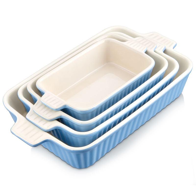MALACASA テーブル グラタン皿 プレート 4 点セット セラミックハンドルオーブン付き ラザニア/パイ/キャセロール/タパスに最適 (9インチ/11インチ/12インチ/13.3インチ)