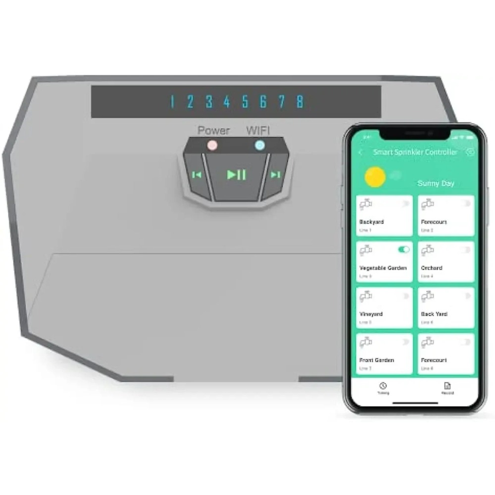 スプリンクラーコントローラー 8 ゾーンスマート自動灌漑、Wi-Fi ワイヤレス灌漑、リモート電話による灌漑ルールのカスタマイズ