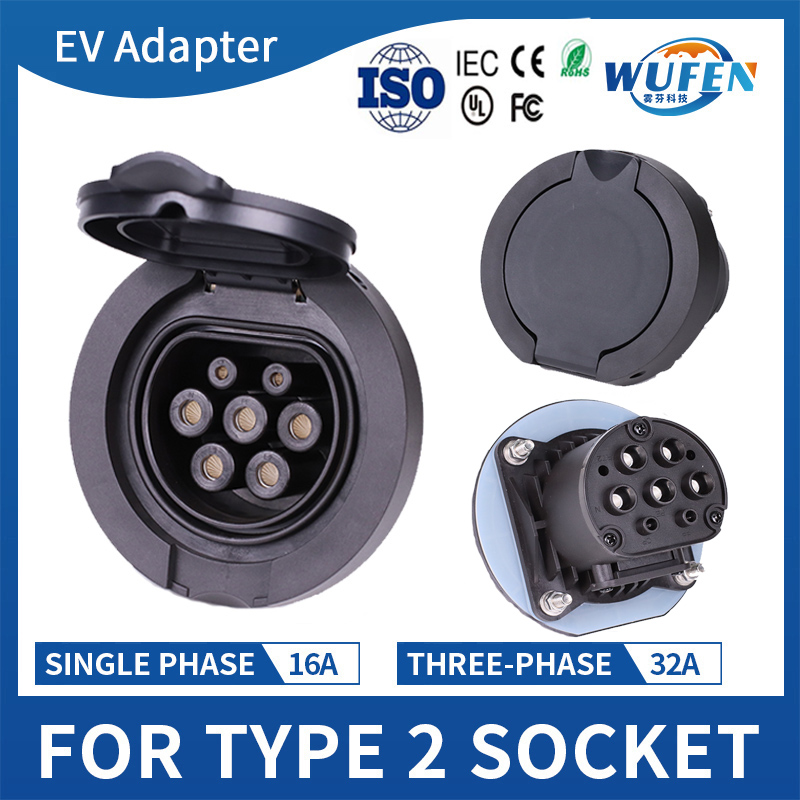 WUFEN タイプ 2 メスソケットコネクタアウトレット CE IEC 62196-2 32A 3P 22KW 4 ポイント固定 AC EV 充電に適した充電ケーブル