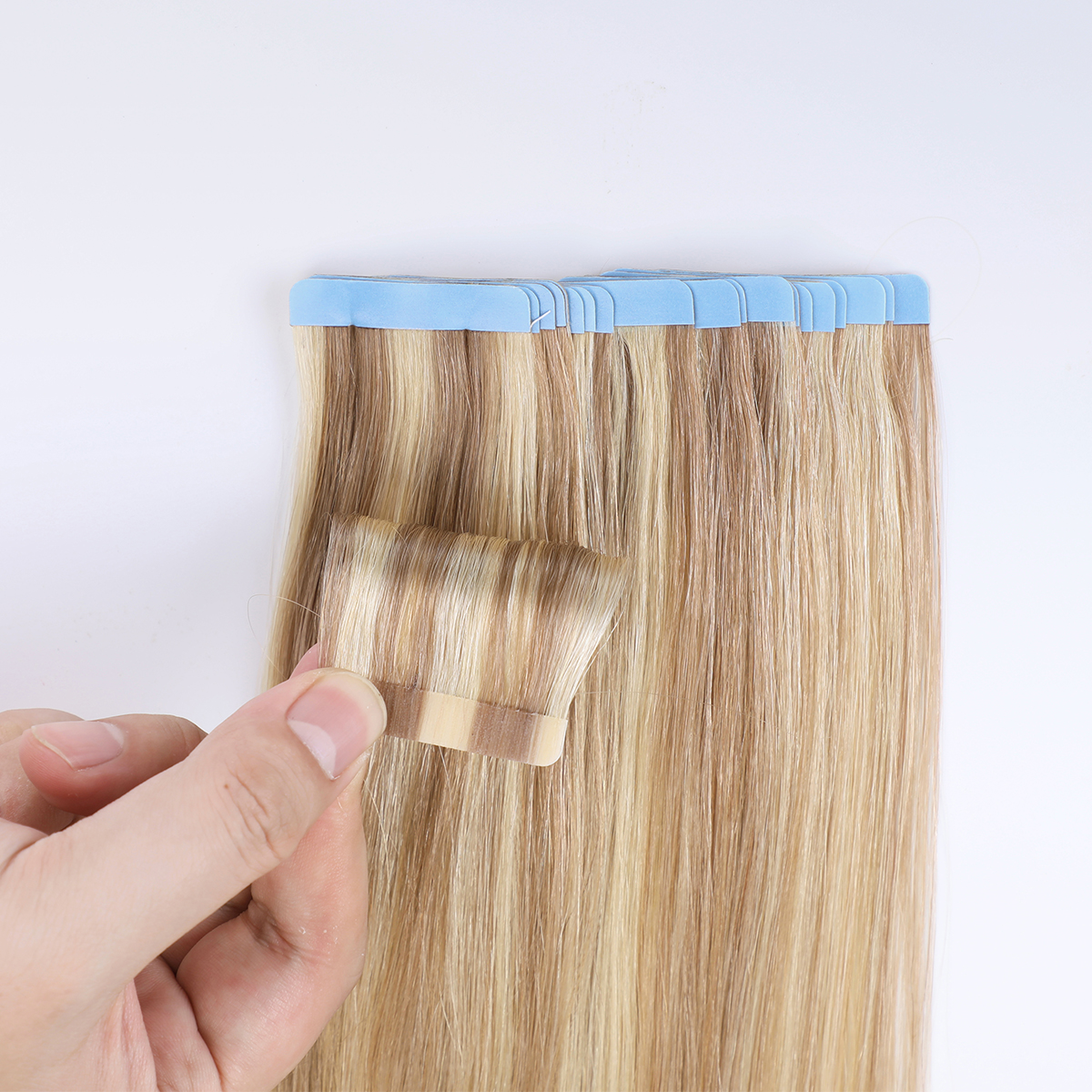テープヘアエクステンション混合ブロンド人毛 20 個ナチュラルレミーストレート目に見えないテープイン粘着 100% 人毛サロン用
