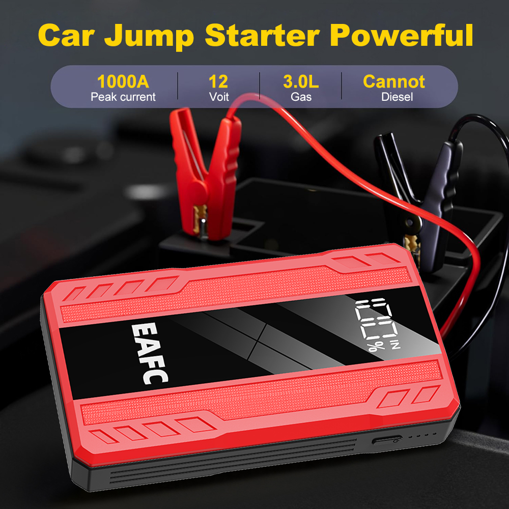 ポータブル車のジャンプスターター 1000A 電源銀行 12V 自動緊急バッテリーブースター充電器車の始動装置 SOS LED ライト付き