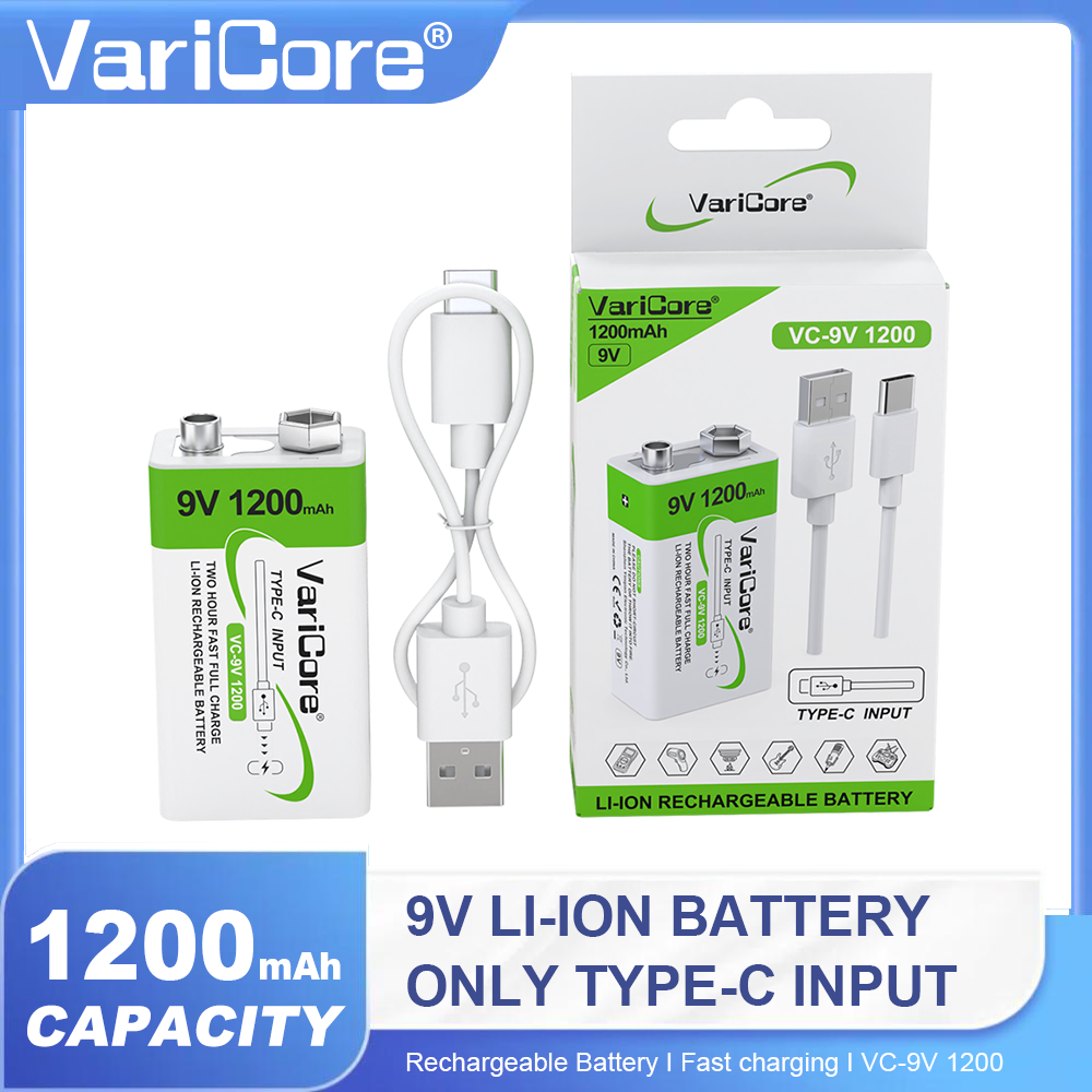 9V 1200mAh 充電式リチウム電池 6F22 USB タイプ C マルチメータマイクおもちゃギター KTV リモコン用