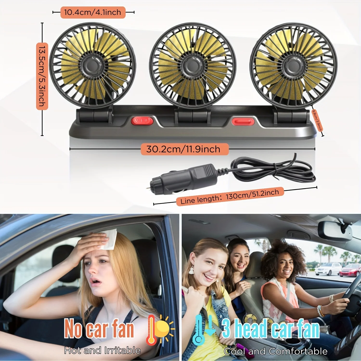 車ファン 360°調整可能な 3 ヘッド空気ファン自動車扇風機 USB/12V/24V ファン 2 速度車静音ファンホームデスクオフィス用