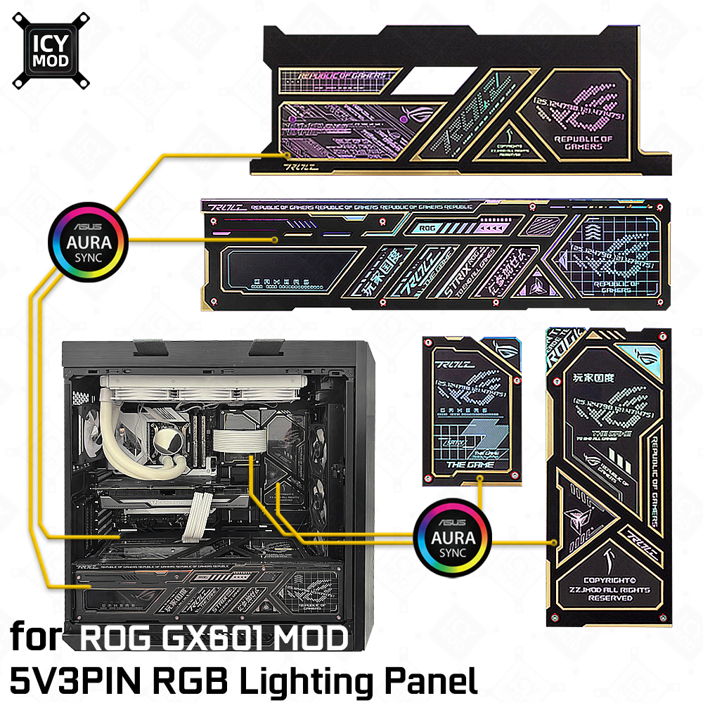 4 個 ROG Strix Helios GX601 パネルキット ARGB レーザー彫刻照明プレート修理された 5V3PIN カスタム PC ケース MOD オーラ同期