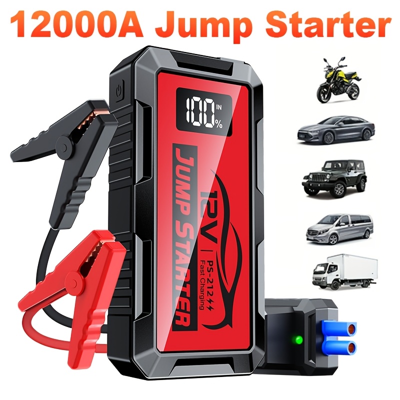 4000-12000A emergency starting power supply (optional 15000-20000A peak starter air pump) 12V car battery jump starter, equipped with air compressor, with 150 PSI tire inflator, 7-in-1 roadside rescue
