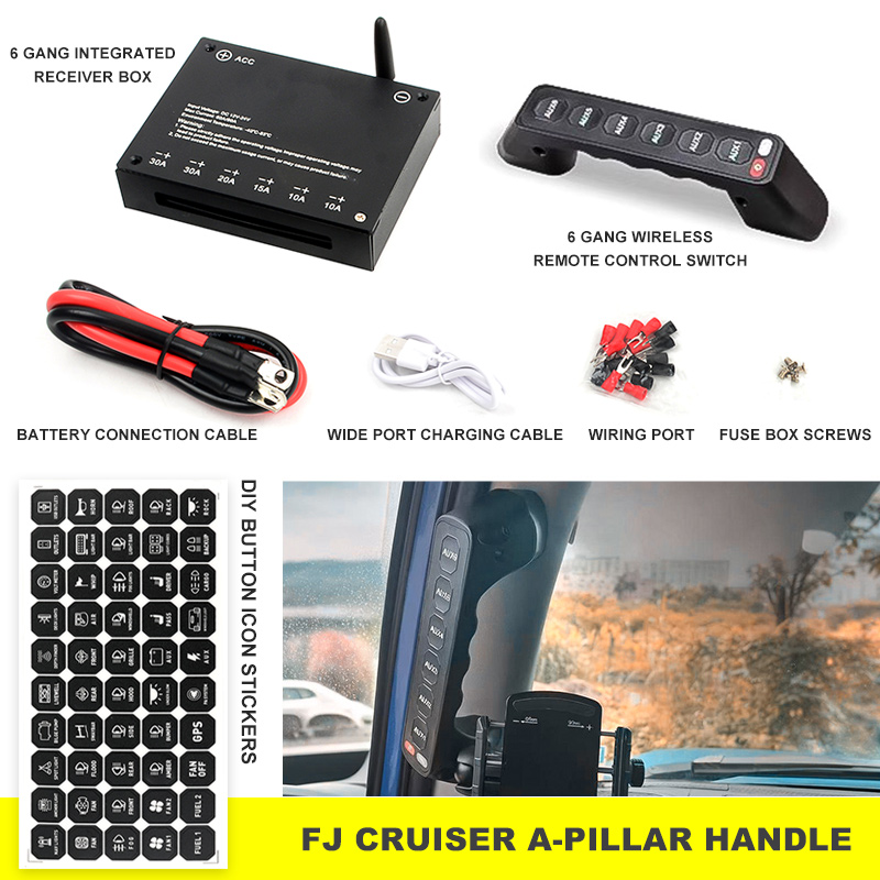 6 ギャングスイッチパネルトヨタ LC ハイラックスハイエース FJ クルーザータンドラランドクルーザープラド A ピラーグラブハンドルコントロールボックス 12V 24V