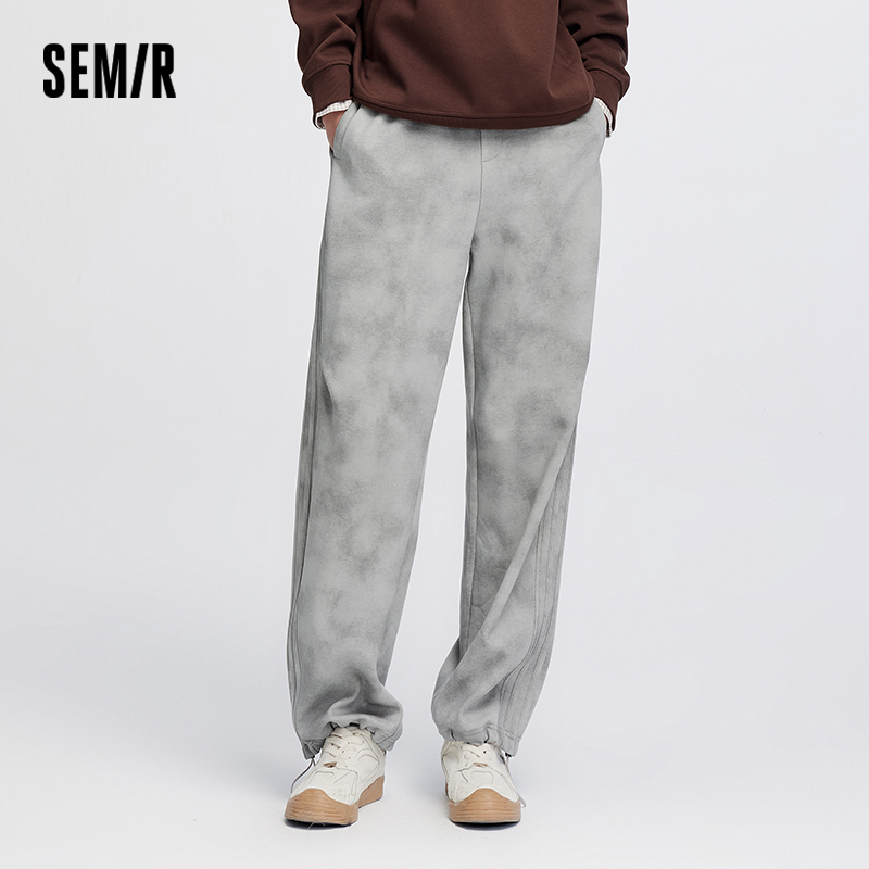 Semir 男性パンツウォッシュルーズストレートドレープニットストリートカジュアルスタイルトレンディな秋のズボンアーバンデイリーウェア 2026