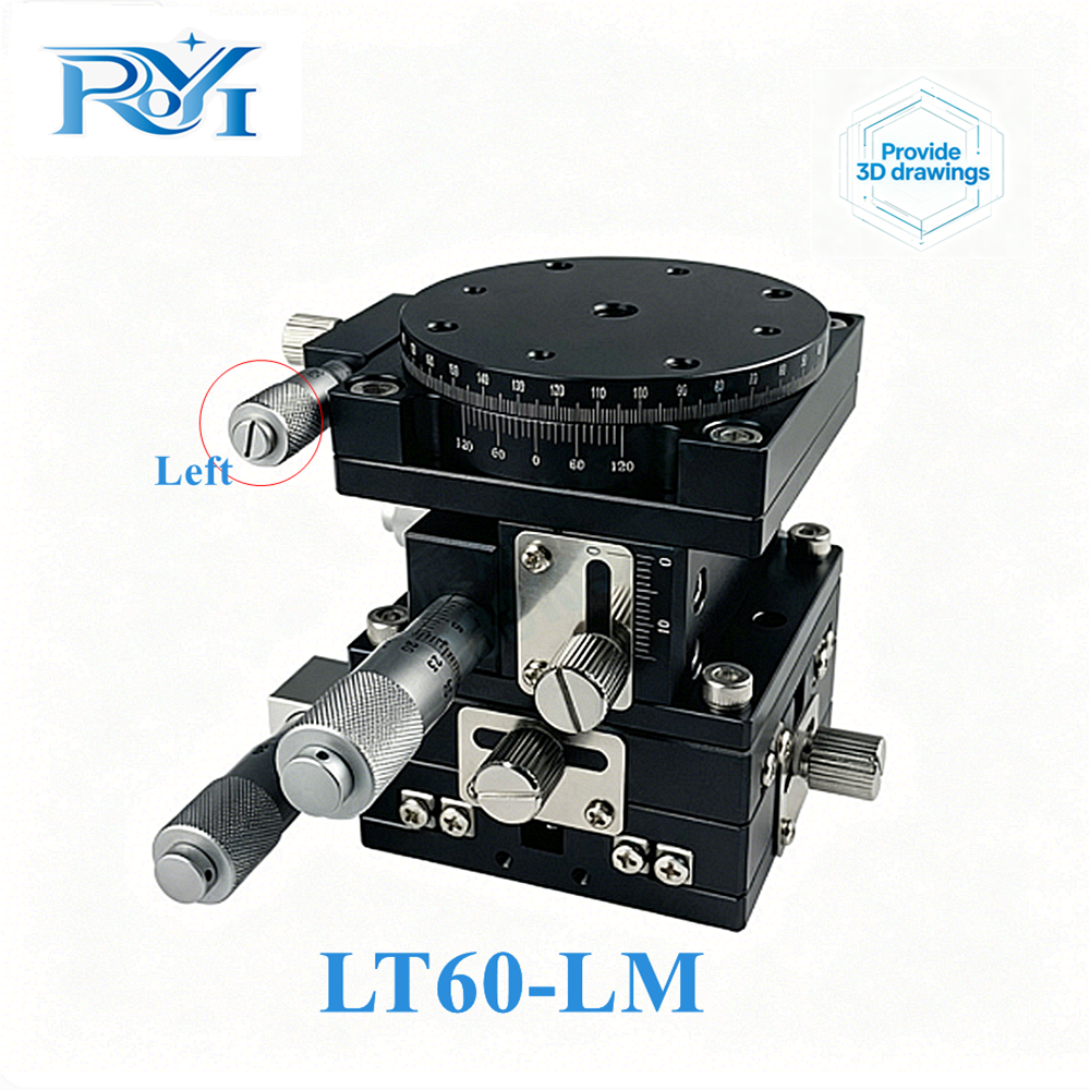 XYZR軸 60x60mm LT60‑LM 4軸 V‑微調整 手動リニアスライドテーブル 変位プラットフォーム ベアリング調整スライド