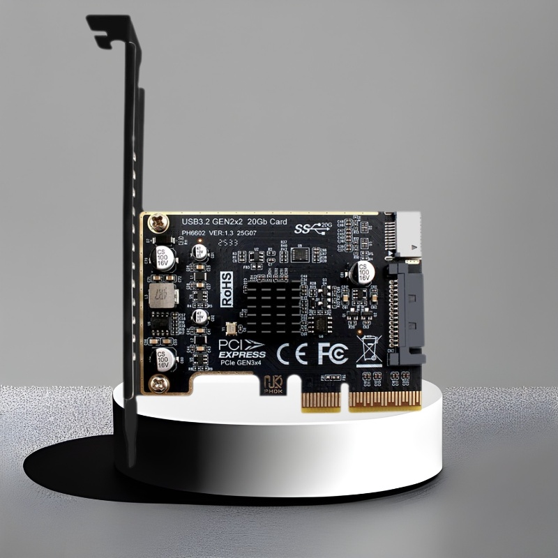 デスクトップPC用、PCIE 4X - USB3.2 GEN2 20Gbps Type-E拡張カードライザーコンバーター、ASM3242チップ搭載、フロントパネルType-Cインターフェース