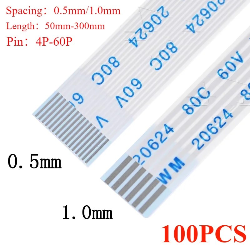 100 個 FPC/FFC リボンフレキシブルフラットケーブル 0.5 ミリメートルピッチ 4 5 6 8 10 12 14 16 18 20 22 24 26 30 32 34 36 38 40 45 50 54 60 ピン