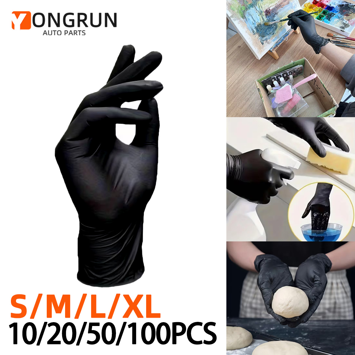 YONGRUN 10/20/50/100 個使い捨て手袋黒防水ニトリル家庭用手袋染毛美容食器洗いクリーニング手袋