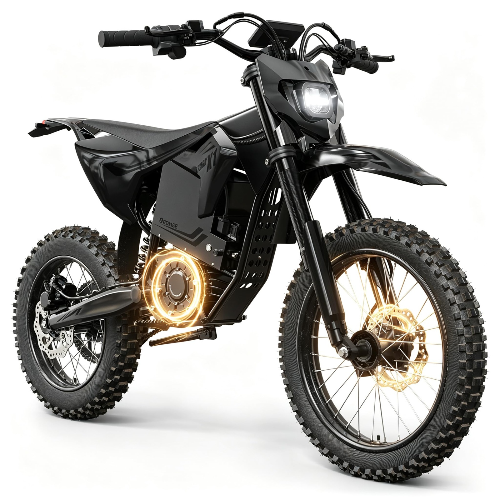 QRONGE X1 Spark L 電動ダートバイク、60V 28.8Ah バッテリー、4500W ピークミッドドライブモーター電動バイク、17 インチ/14 インチファットタイヤ、時速 50 マイル