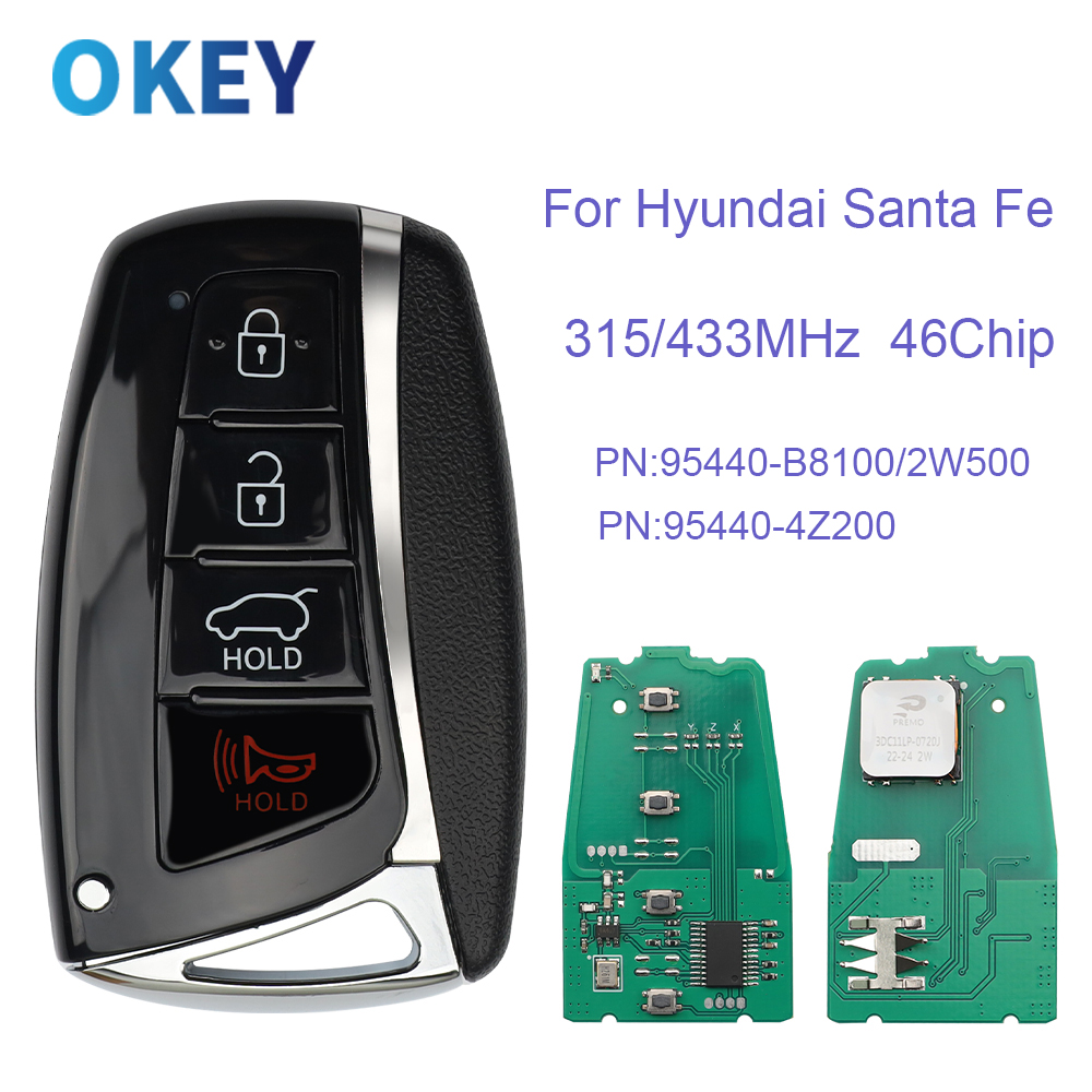 Okey リモート車のキー 433MHz 46 チップヒュンダイサンタフェ FCC ID: SY5MDFNA433 PN: 95440-B8100/2W500 2013-2018 キーレスゴースマートキー