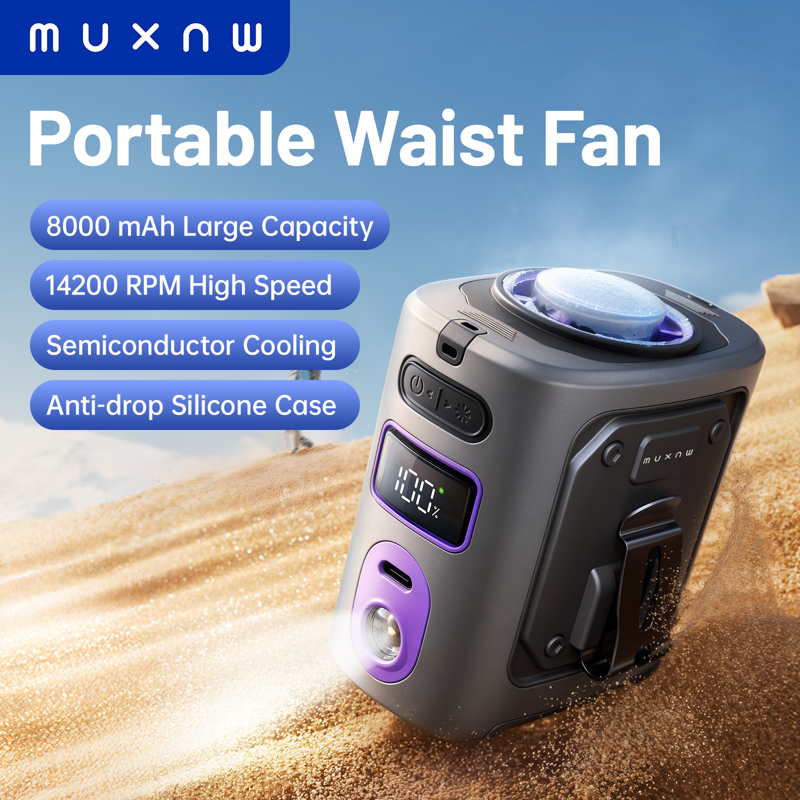 MUXNW Ventilador ウエストバン充電式クリップオンウエストファン、氷冷却プレート付き、8000mAh ポータブルハンズフリーベルトファン Campin 用