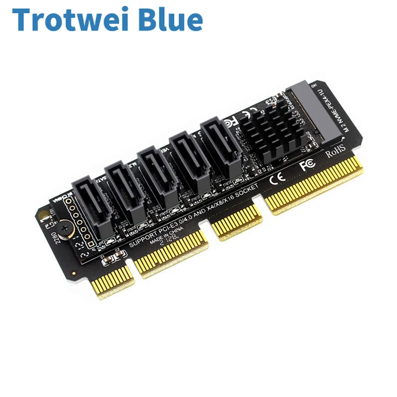 ライザー M.2 NVME PCI-E X4 X8 X16 から SATA 5 ポートへのアダプタ カード (SATA III 6GB/S M2 PCIe PH56 1U シャーシ サーバー コンピュータ拡張用)
