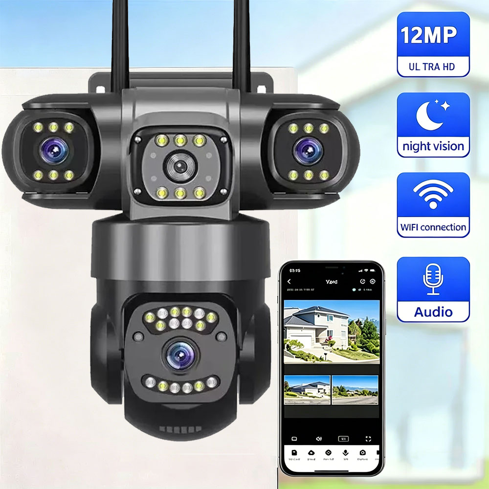 12MP 6K トリプルレンズ WiFi IP カメラ屋外トリプルスクリーン耐候性ナイトビジョンホームセキュリティ CCTV 監視カメラ
