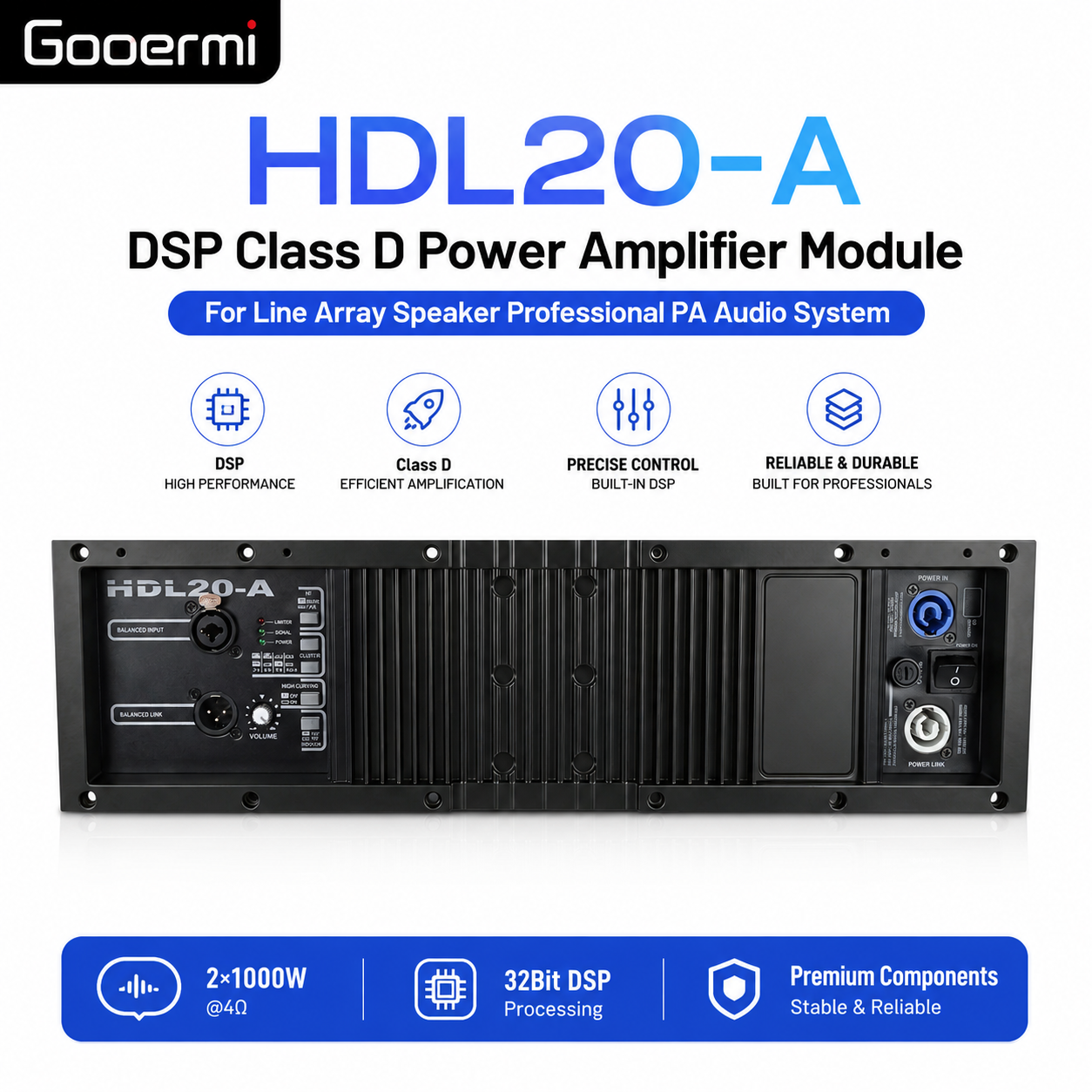 Gooermi HDL20-A DSP クラス D パワーアンプモジュール ラインアレイスピーカープロフェッショナル PA オーディオシステム用