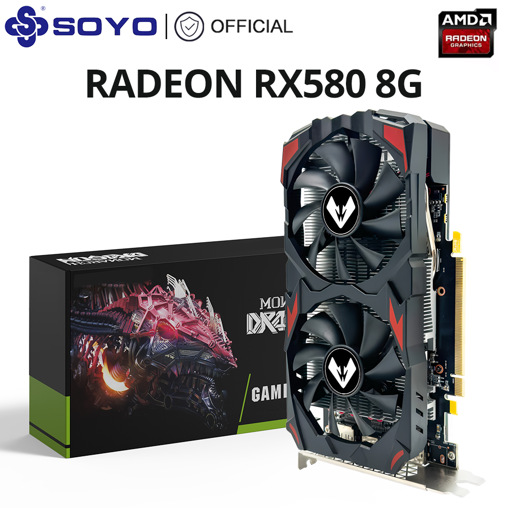 SOYO Radeon RX580 8G グラフィックカード GDDR5メモリ搭載 ビデオゲーミングカード PCIE3.0x16 HDMI互換 DP DVI デスクトップ用 AMDカード