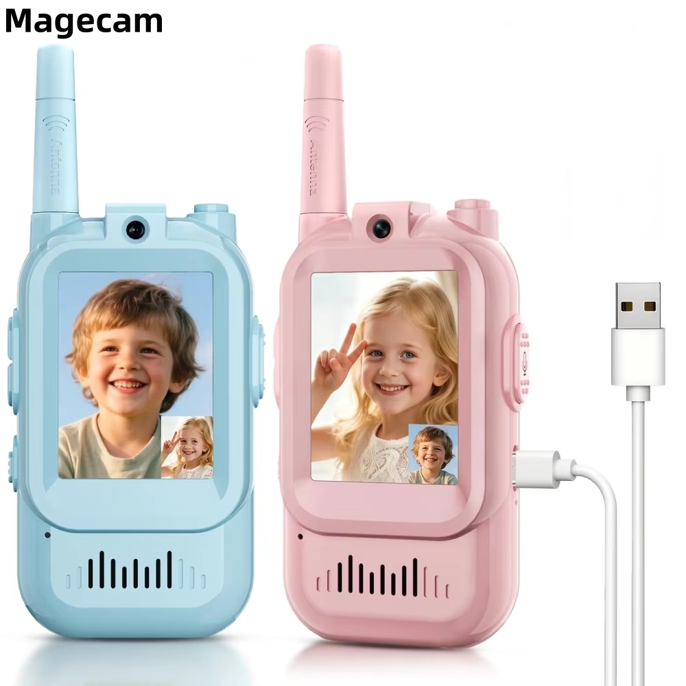 Magecam ビデオトランシーバー 子供用 2 パック 充電式インターコム トランシーバー 2 画面 ワンクリック通話 子供用ビデオインターコム