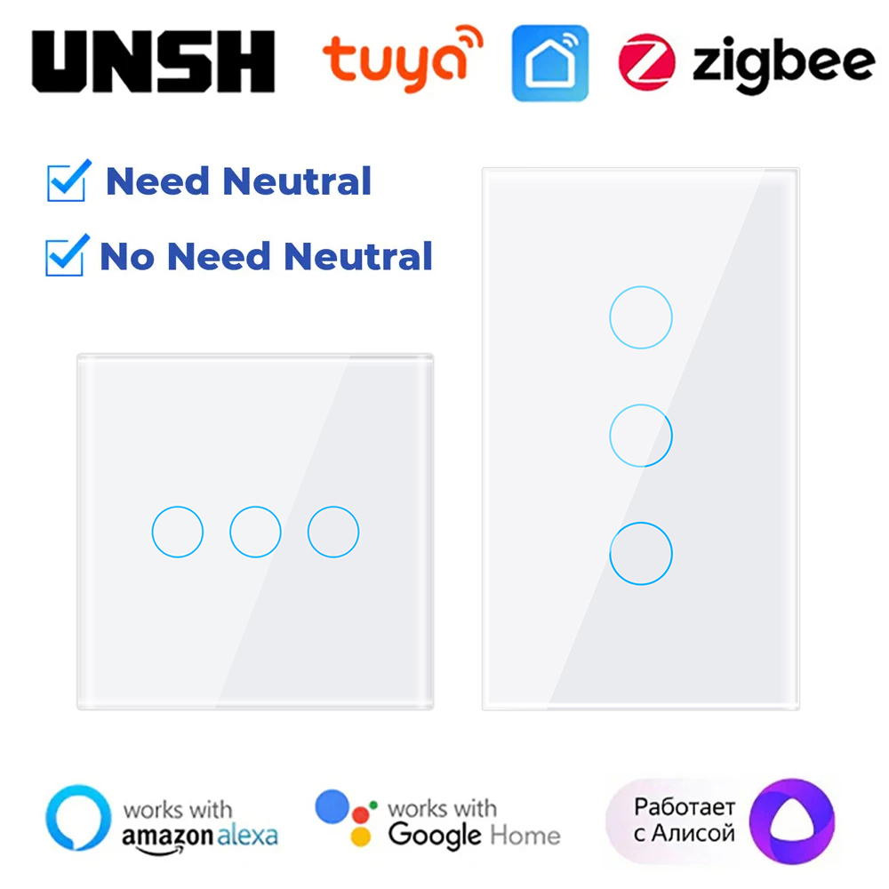 Tuya ZigBee スマートライト壁スイッチ 2 ウェイ制御タッチスイッチ中性線付き/なし Alexa Google ホーム Yandex アリスで動作します