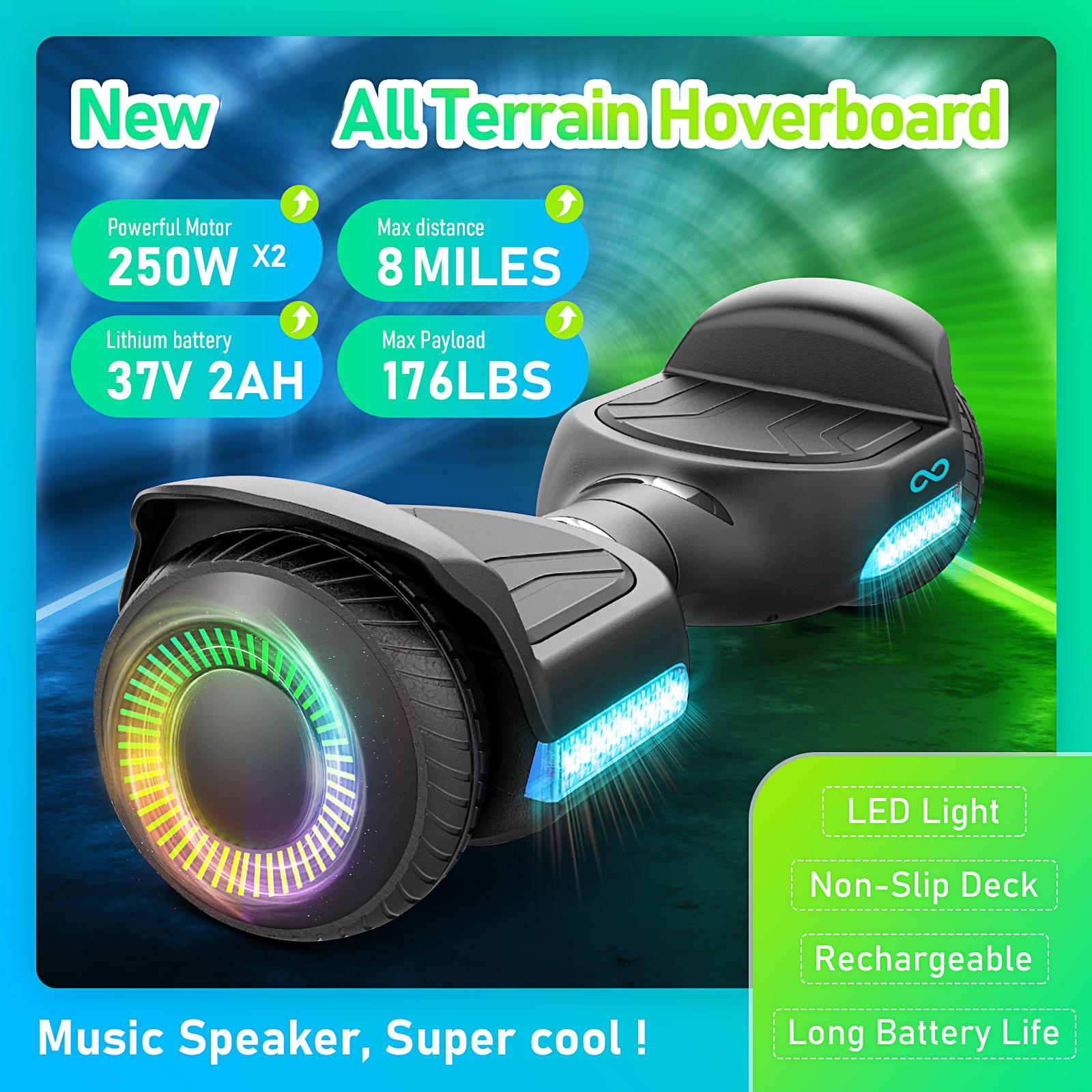 キッズ 6.5 インチ セルフバランス ホバーボード 全地形 LED ライトと Bluetooth スピーカー付き - ポータブル スマート トランスポート デバイス