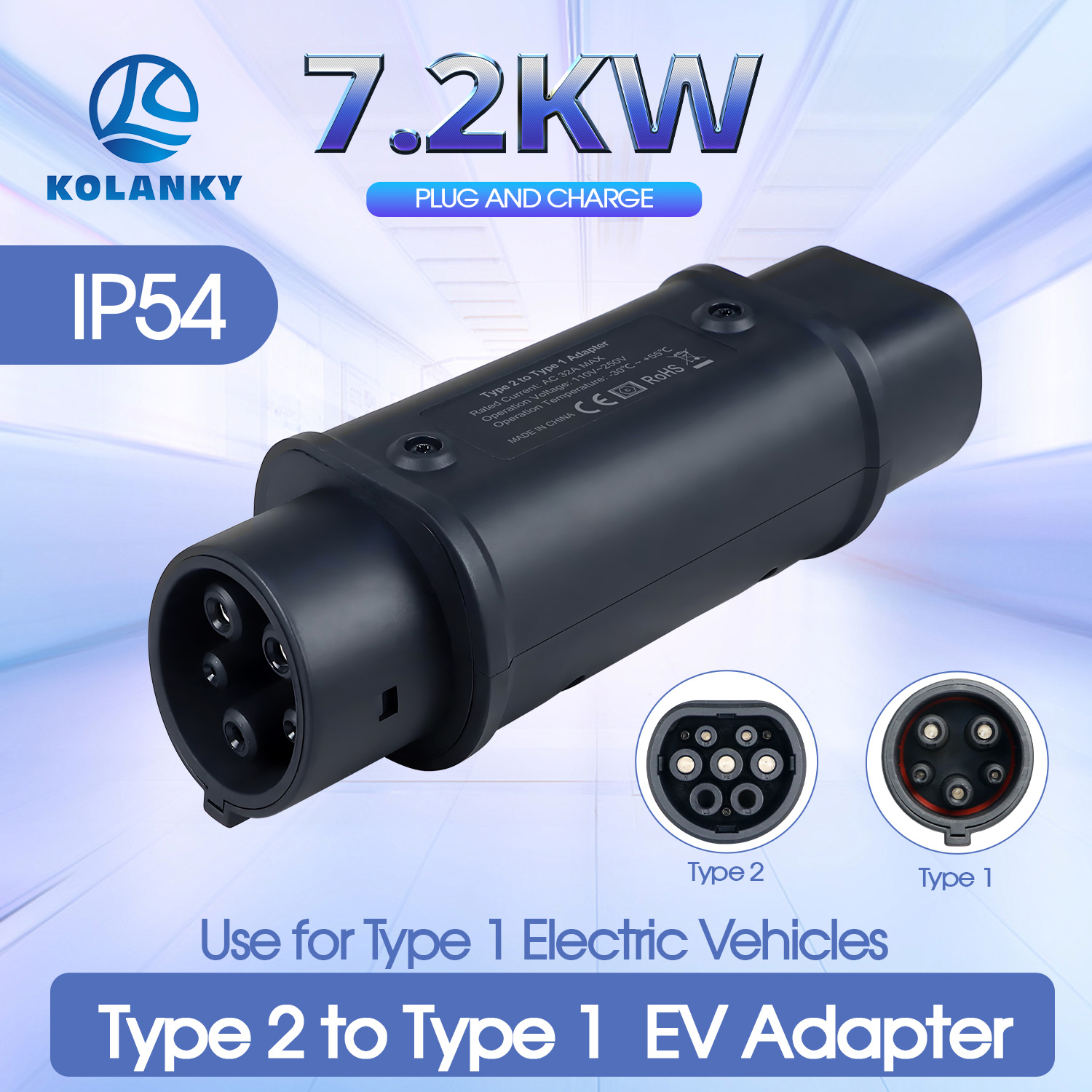 Kolanky 32A 7.2 KW タイプ 2 からタイプ 1 アダプター米国電気自動車車ソケットホームチャリング接続タイプ 2 EV 充電器