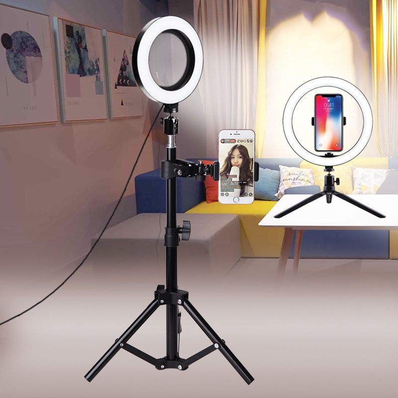 10 センチメートル/26 センチメートル Selfie リングライト Youtube ビデオライブ写真調光可能な LED フォトスタジオライト三脚 iPhone Xiaomi Canon Nikon 用