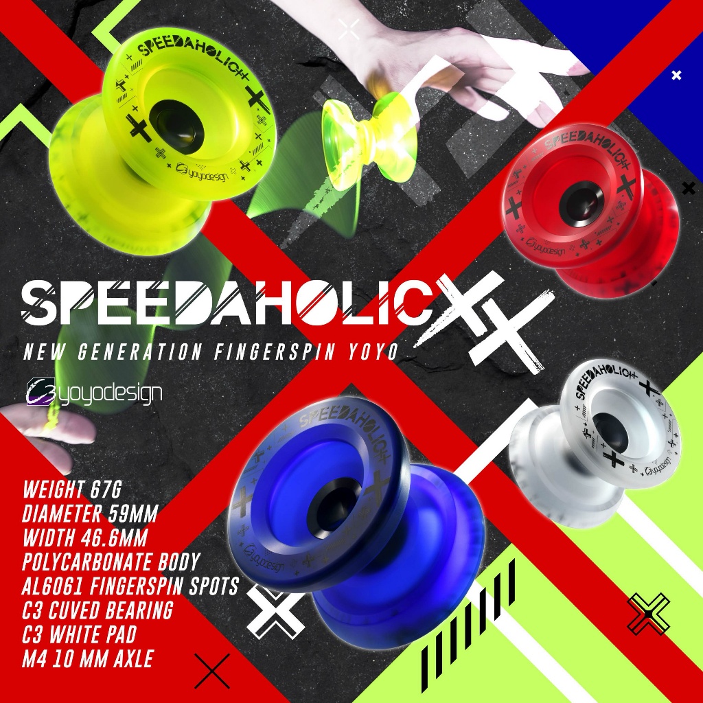 C3yoyodesign Speedaholic XX CNC プラスチック反応しないヨーヨー 1A/3A/5A 用、耐久性のあるヨーヨー、パッド回復システム付き