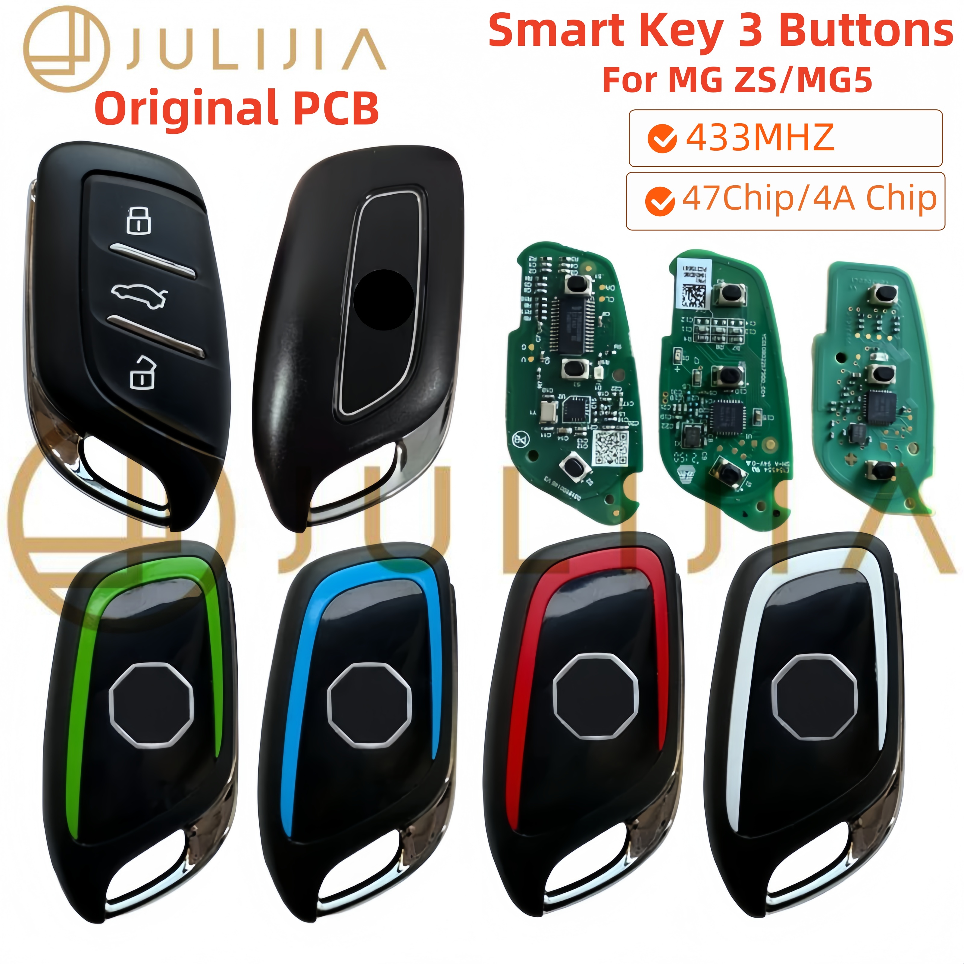 JULLIJIA オリジナル PCB ID47 433Car リモートコントロールキー MG MG6 MG5 MG4 MG ZS EV HS EHS ZX GT 栄威 RX3 RX8 ERX5 RX5 I6 I5