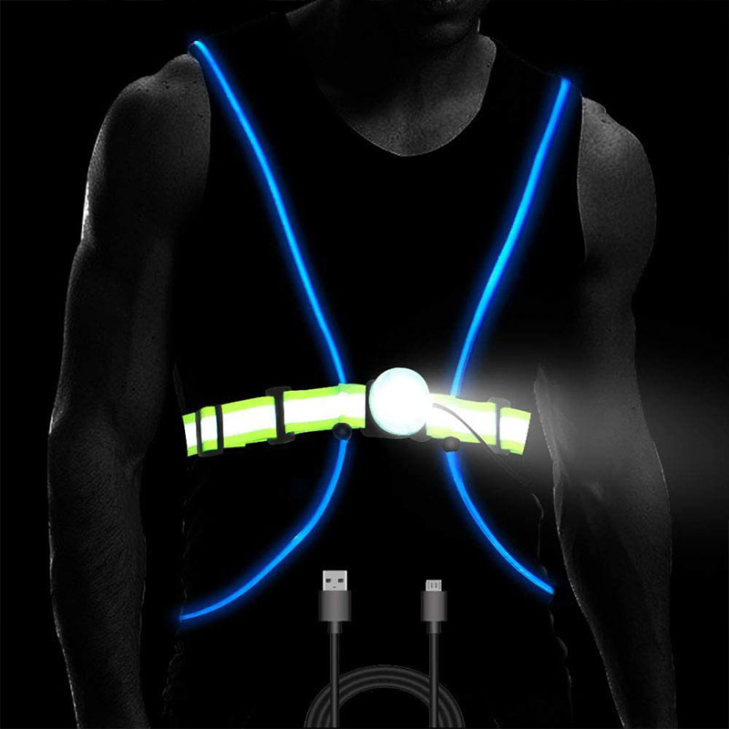 KOOJN LED 屋外防水 USB 充電ランニング安全ベスト警告夜間ランニング照明ベストウェアラブル懐中電灯
