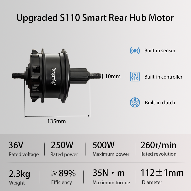 Keyde アップグレードされた 2.3Kg S110 スマート電動自転車モーターはバッテリーの接続に 1 本のケーブルのみ必要です